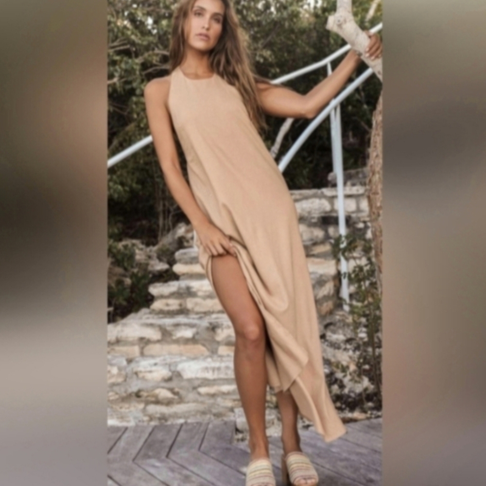 Lulu's Neutral Taupe Sleeveless Maxi Dress